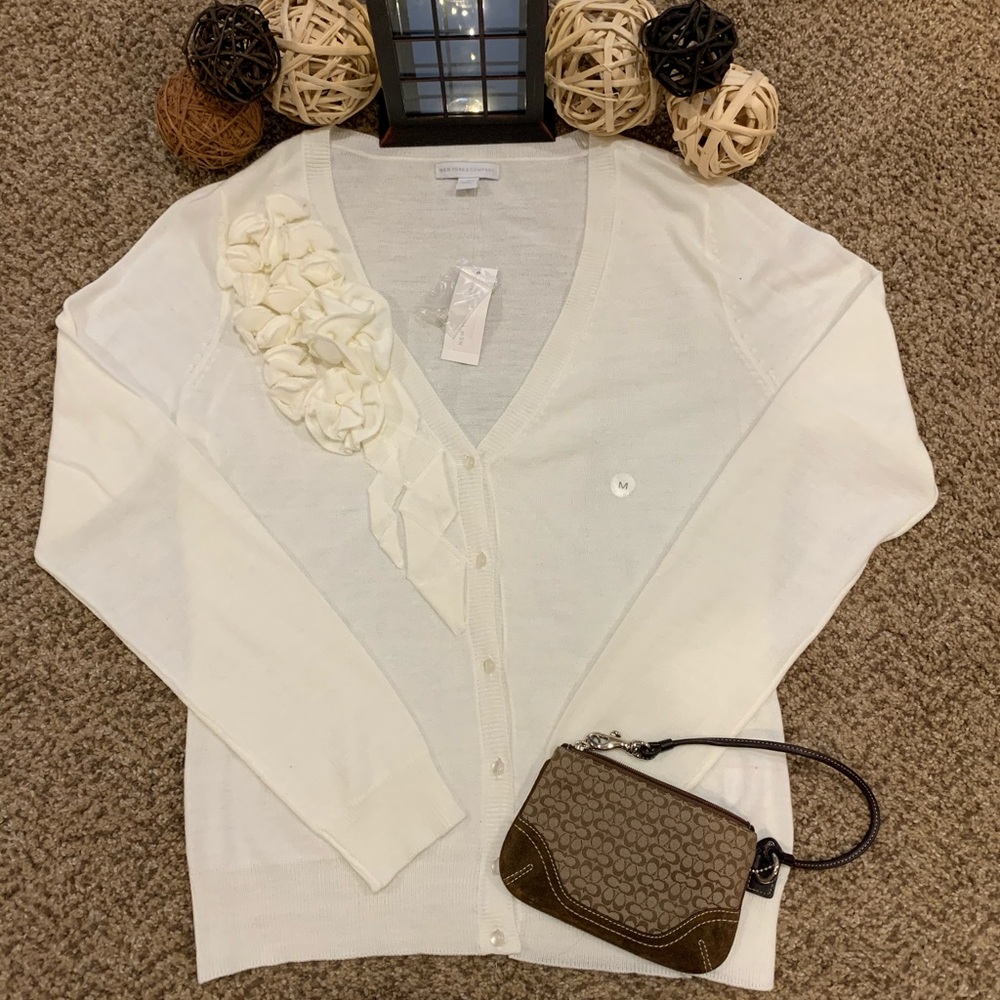 New York & Company Ivory Vest w/fabric rose detail